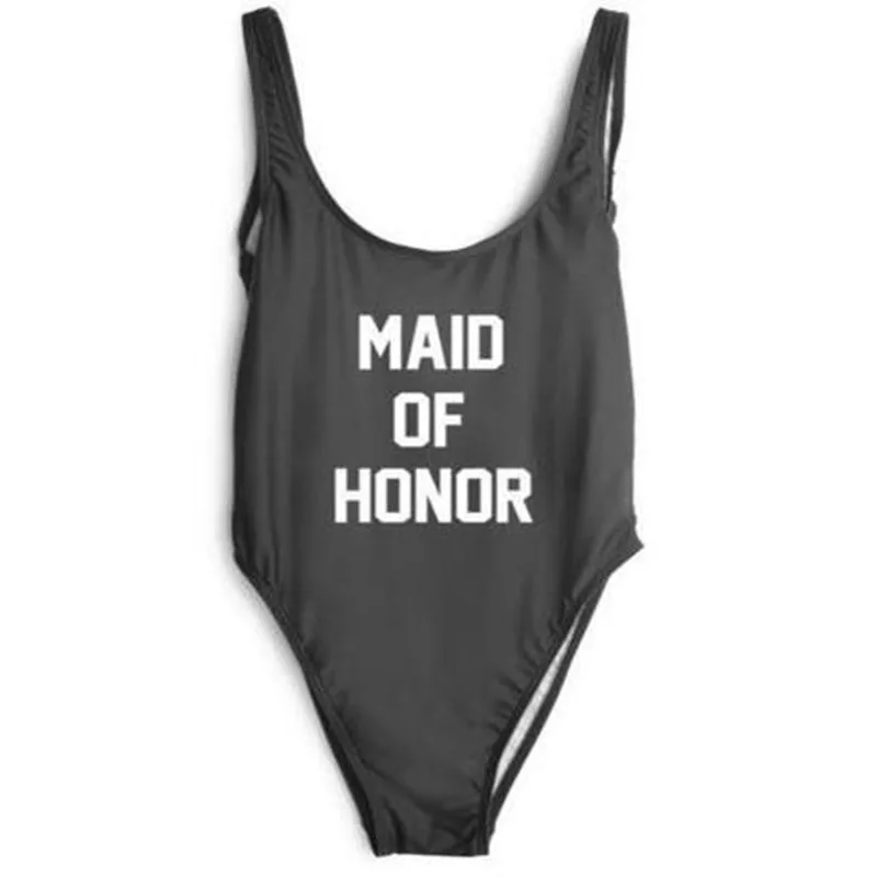 Женский сексуальный купальник с надписями MAID OF HONOR 2017 боди высоким вырезом