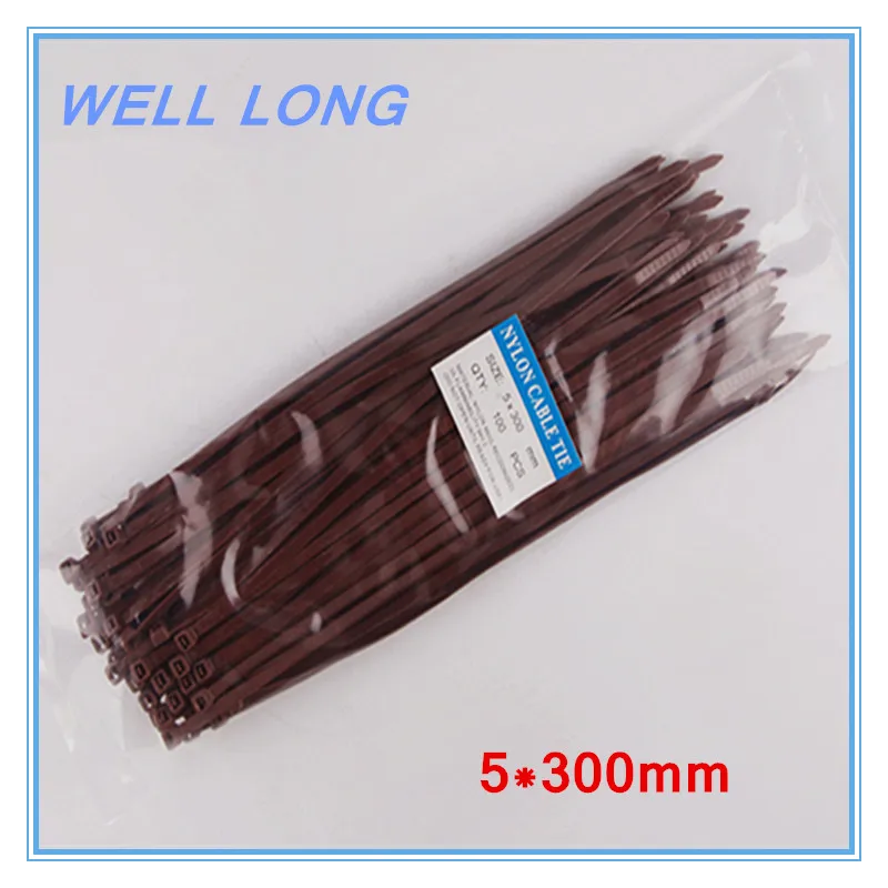 

200pcs/lot 5*300mm Brown Self-Locking Nylon Wire Cable Zip Ties, Cable Ties.
