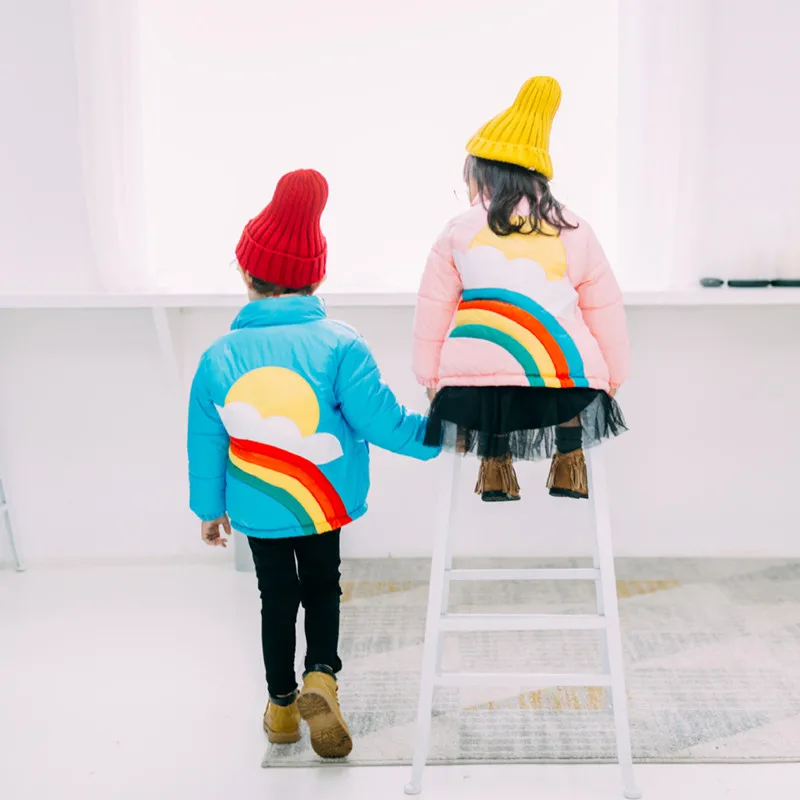 New Style Children Winter Parka Girls Fashion Rainbow Cloud Warm Jacket Boys Winter Thick Warm Coat D0385