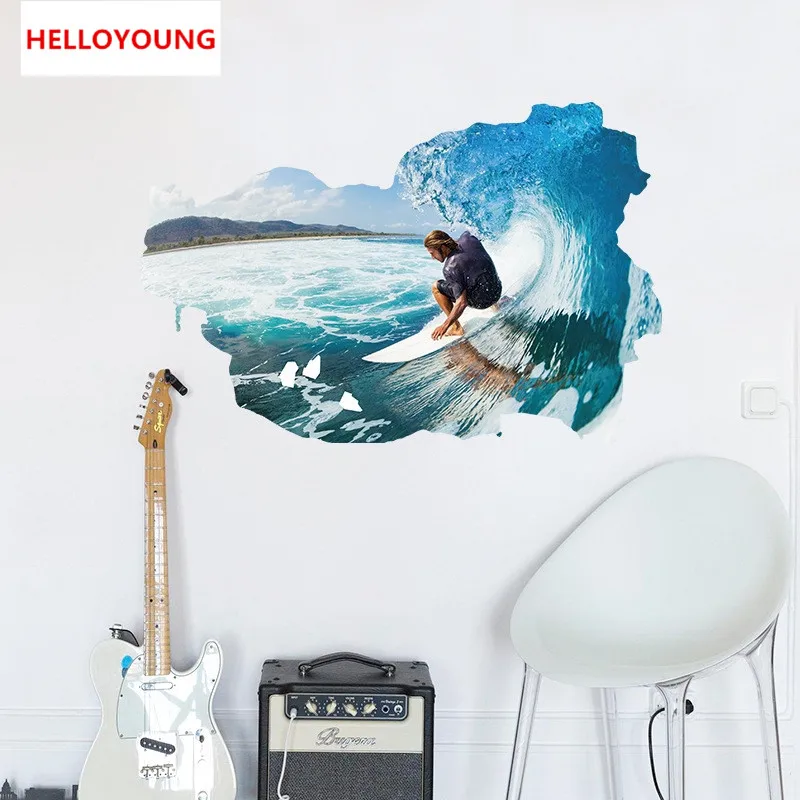QT 0221 DIY Surf Wall Stickers Artistic Background Wallpapers Art Mural