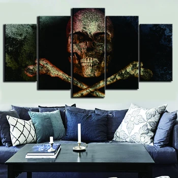 

Modern Abstract Wall Painting Home Decor Cuadros 5 Panel Skeleton With Bone Modular Frame Art Canvas Pictures Prints Living Room