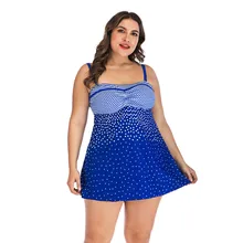 Свободный женский комбинезон большого размера, монокини, пуш-ап, уплотненный, с принтом в горошек, плюс удобрение, плюс раздельный треугольный комбинезон