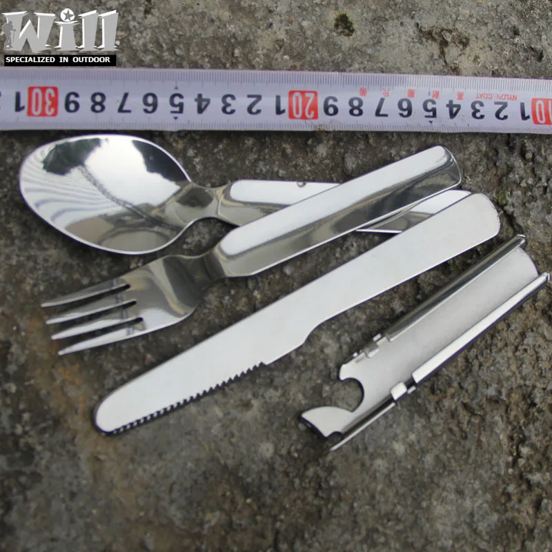 Al aire libre EDC portátil tenedor cuchara cuchillo campamento cuchillería utensilios vajilla set senderismo supervivencia Kit abrelatas Picnic accesorio