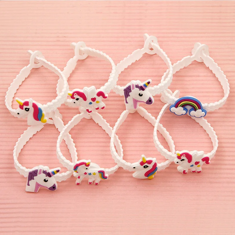 2018 Новый 8pcs / lot Unicorn Party Rubber Bangle Браслет День рождения Декорации для детей Красочный Единорог Декор принадлежности для вечеринок детские