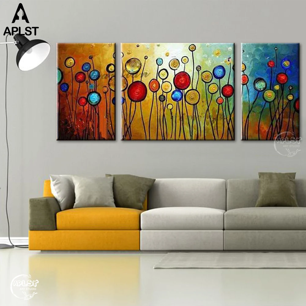 

Abstract Landscape Spring Flowers Blossom Oil Knife Painting Textured Large Canvas Art Wall Mural Decals, Set of 3 (No frame )