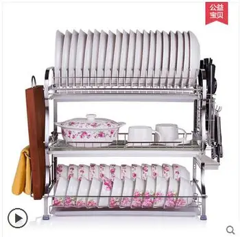 

304 stainless steel bowl frame three-ply asphaltic kitchen rack of dishes and dishes for the collection of utensils