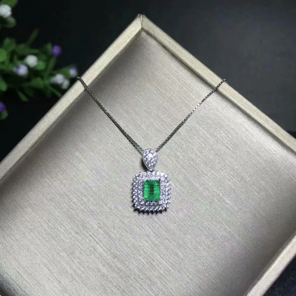 Pendentif en pierre naturelle verte émeraude pendentif en pierres précieuses naturelles S925 argent