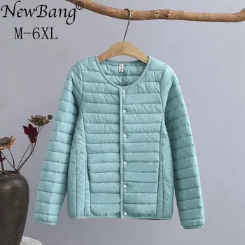 

NewBang 5XL 6XL Plus Size Lightweight Cotton Coat Women Winter Warm Liner Collarless Coat With Zipper Female Slim Jackets