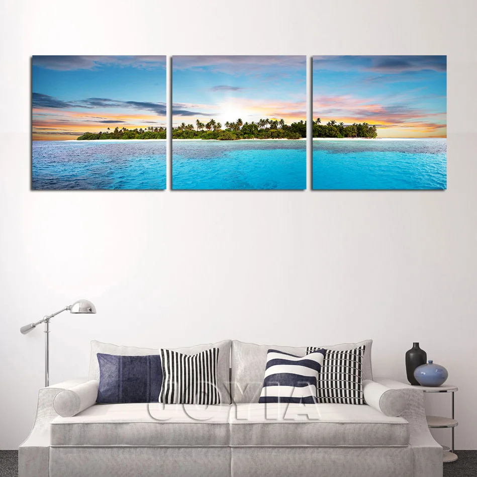 3 Panel Wall ART Tropical Island in Ocean Canvas Print Seascape
