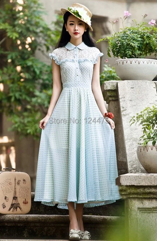 New women's beautiful 1950s 60s 70s retro style polka dot