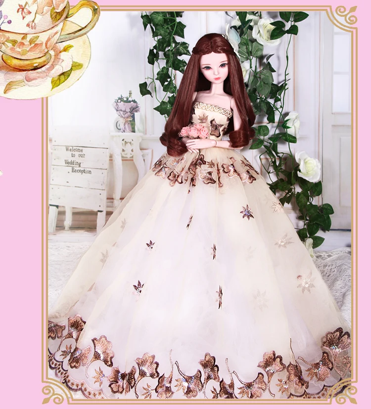 60 см длинное платье для свадьбы куклы невесты ручной работы 1/3 Bjd кукла для девочки полный набор шарнирная кукла игрушки для девочек подарок на свадьбу подарок на день рождения