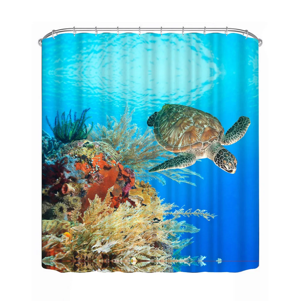 Buy 3D Underwater World Turtle Curtain Polyester Bath