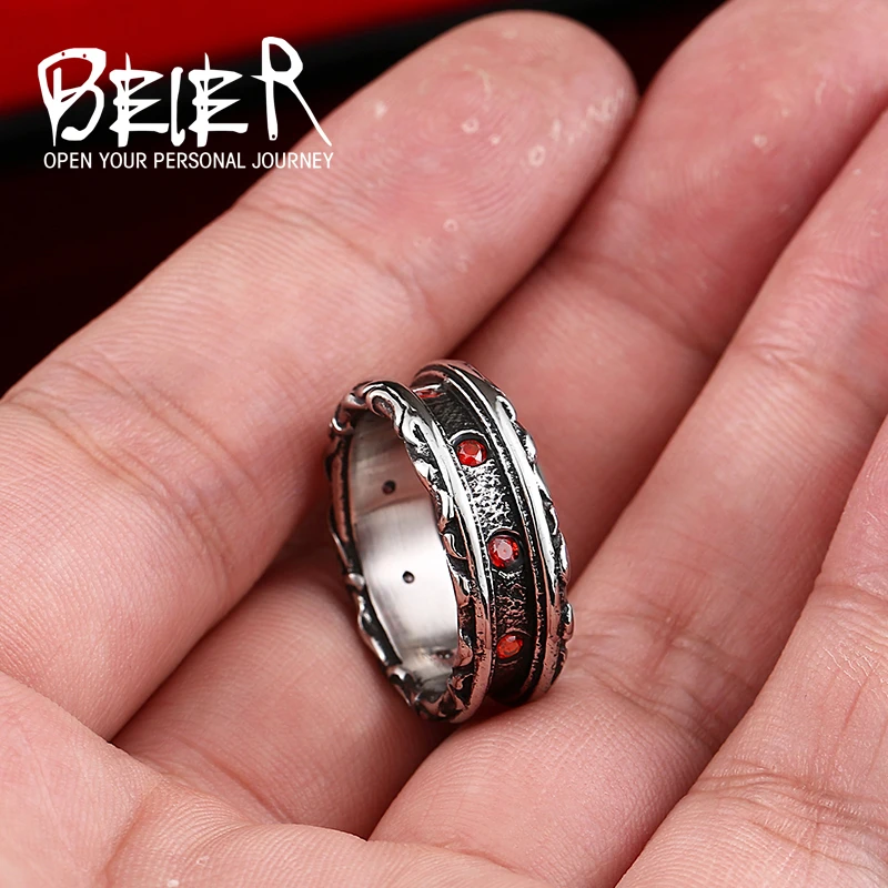 Beier New Designed Cool Retro Gothic Ring With Red Stone Stainless Steel High Quality Man's Jewelry Aliexpress Wholesale BR8-321