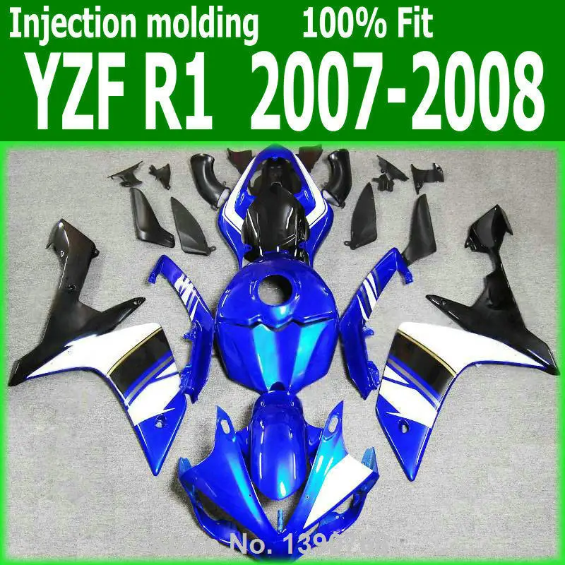 

Abs plastic Fairings For YAMAHA YZF R1 07 08 ( Blue white lines ) 2007 2008 free shipping Injection fairing kit CQ11