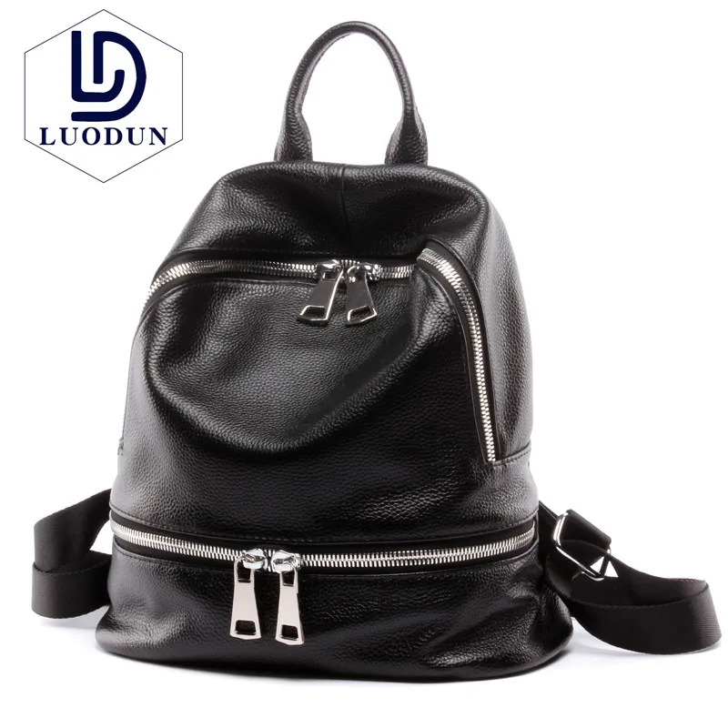 

LUODUN Ms. bag 2018 new fashion retro student ladies backpack first layer of leather explosion models shoulder travel bag