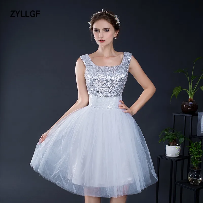 ZYLLGF 2017 New Arrival Silver Ball Gown Scoop Sequined Sleeveless Lace up Knee-Length Prom Party Dress GS011 | Свадьбы и торжества