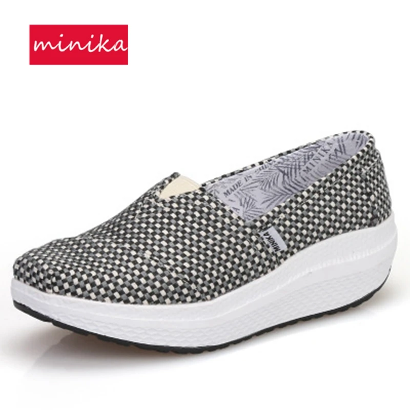 SWYIVY Women Slimming Shoes Platform Canvas Breathable Swing Shoes 2018 Colorblock Height Increasing Female Toning Shoes