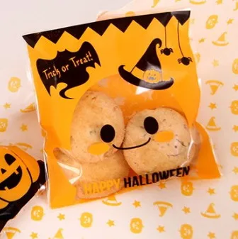 

100pcs Halloween Ghost Pumpkin Self Adhesive Seal Cellophane Cookie Bag for Bakery Gift Candy Biscuits Chocolate Packaging