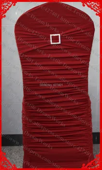 

NO.38 Burgundy Red Ruffled Lycra Chair Covers With Band/Sash And Square Diamond Buckle&Pin For Wedding Banquet Home Decoration