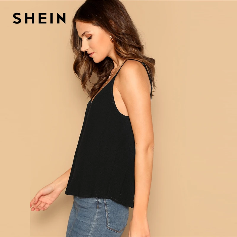 SHEIN Однотонный Топ С V Образным Вырезом Стильная Майка На Бретельках Летний Без
