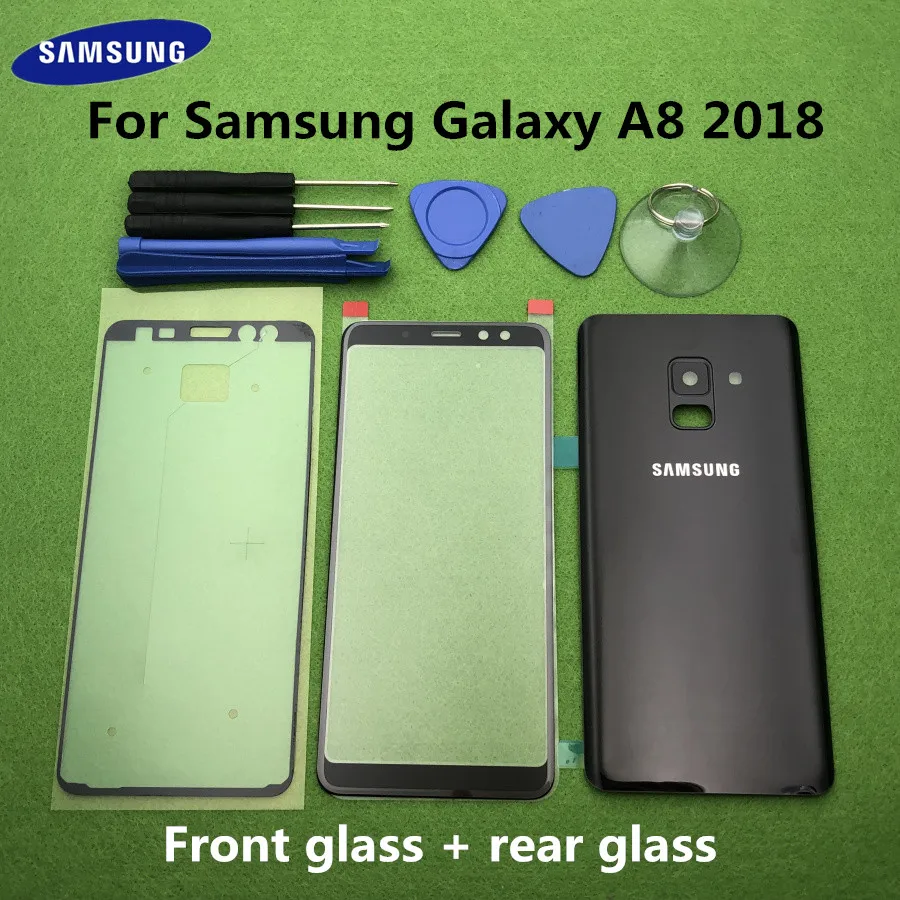 

Original Front Screen Glass Lens For Samsung Galaxy A8 2018 A530 SM-A530F Rear Battery Cover Door Back Housing + Sticker Tools