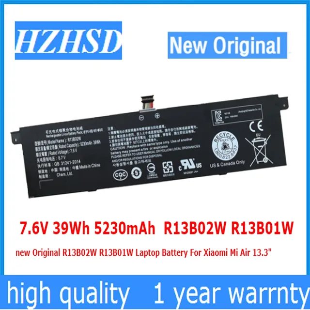 Cheap 7.6V 39Wh 5230mAh R13B02W R13B01W new Original R13B02W R13B01W Laptop Battery For Xiaomi Mi Air 13.3" Cheap 7.6V 39Wh 5230mAh R13B02W R13B01W new Original R13B02W R13B01W Laptop Battery For Xiaomi Mi Air 13.3"