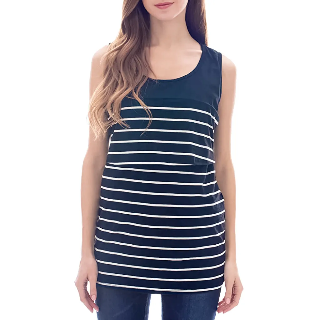 

Pregnancy Clothes Women's Maternity Striped Patchwork Breastfeeding T-Shirt Vest Blouse Tops Chalecos Para Mujer Premama Summer
