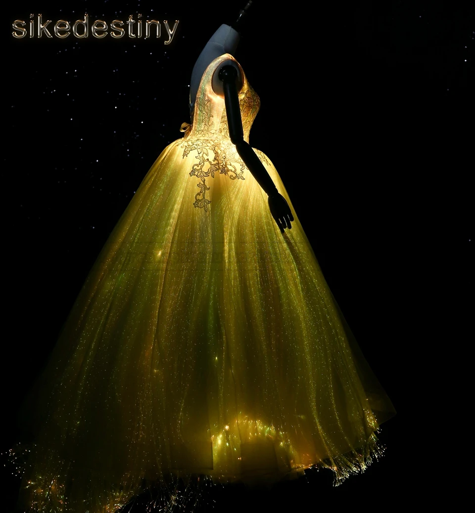 Ночное светящееся в темноте светящееся свадебное платье годовой ужин Смарт мобильное приложение контролируется 7 переменный цвет модель Мода Подиум шоу