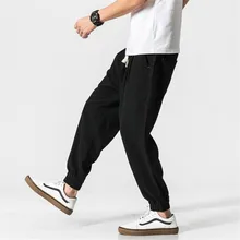 Шаровары мужские хип-хоп Новое поступление весна лето льняные брюки свободные винтажные широкие повседневные мужские штаны джоггеры A3848