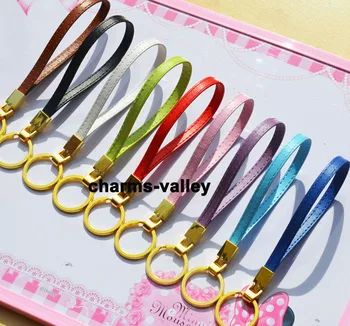 

Free Shipping, 30PCS 8mm Mixed Color Copy Leather Key Chains With Golden Key Rings Fit 8mm Slide Charms Can be Custmozed