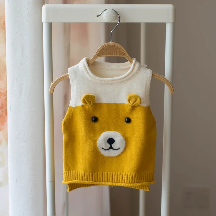 

Children's sweater 2019 spring and autumn girls boys cartoon yellow bear vest kids baby vest sweaters