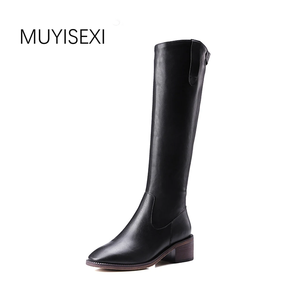 knee high boots with wooden heel