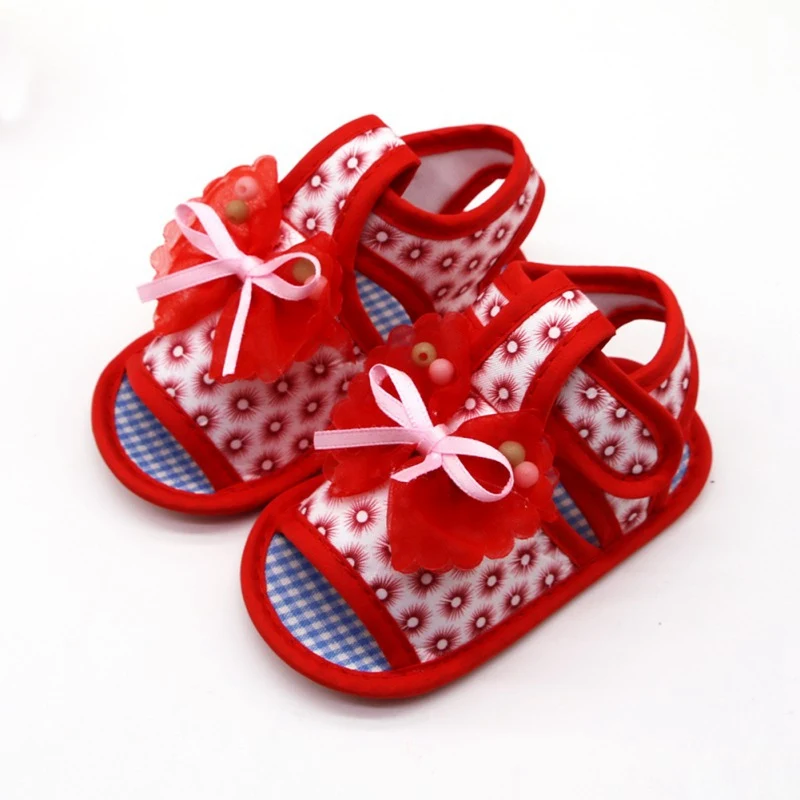 

Cute Baby Shoes Bowknot Flower Design Print Sandals Soft Sole Anti-slip Shoes Kids Baby Girl Sandals
