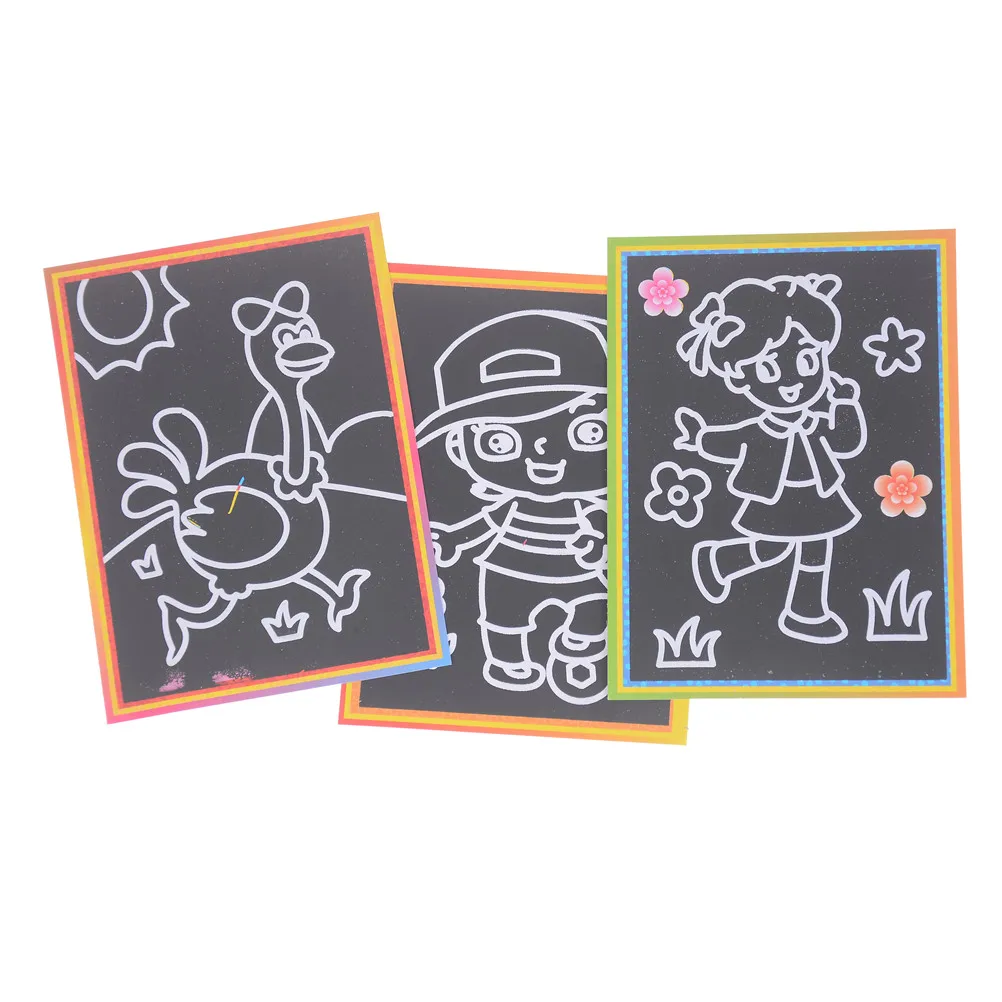 

5pcs Large Size Two-in-one Magic Color Scratch Art Paper Cards Scraping Drawing Toys For Children Kids 12.7*17.2cm