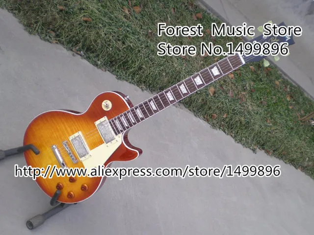 Best price at $176 Cheap Top Selling Iced Tea Tiger Flame Top Chinese LP Standard Electric Guitar 22 Frets Trepaziod Inlay Rosewood Fingerboard