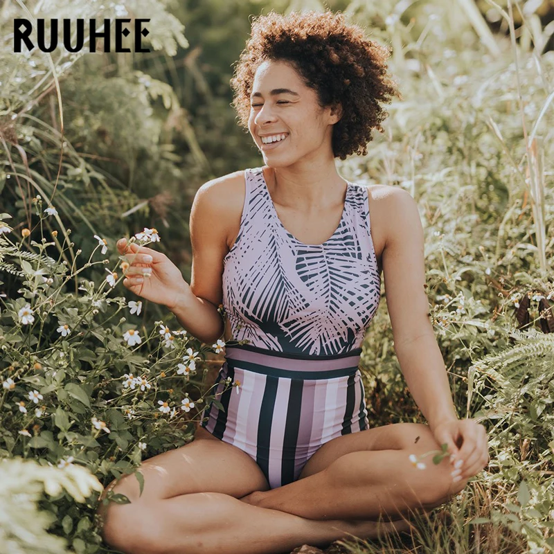 Женский слитный купальник RUUHEE купальный костюм на молнии монокини лето