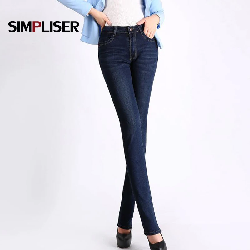 Classic Jeans Women 2018 Winter Straight Mom Jeans Pants Denim Blue Vintage Long Trousers Big Sizes 38 Mid Waist Femme Pantalon