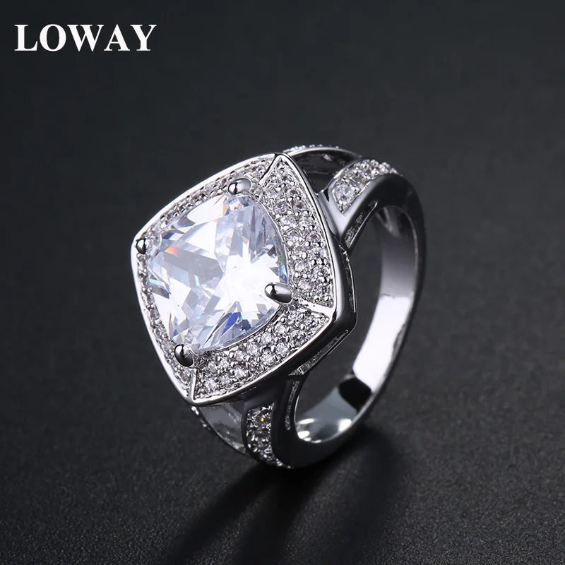 LOWAY Luxury Square Big Full Zircon Wedding Rings for Women Size 6 7 8 9 Fine Jewelry Wholesale JZ5923 | Украшения и аксессуары
