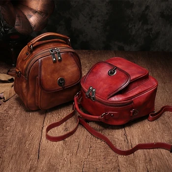 

Vegetable Tanned Leather Design Handmade Retro Trend Girl Literary Handbag Luxury Real Leather Small Tote Shoulder Bag For Women