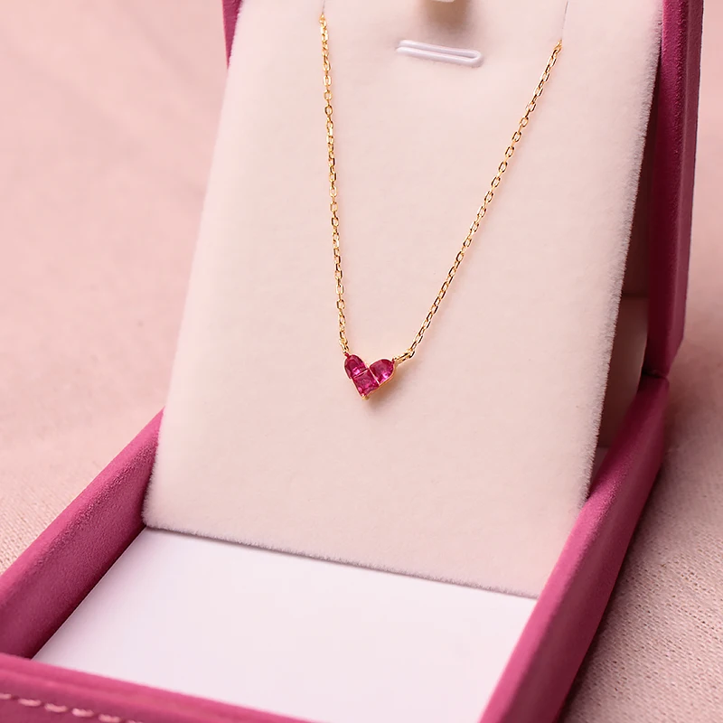

YEAJEWEL new design heart shape pendent necklace gift Mei red color zircon gold-color Collarbone chain girl gift wholesale