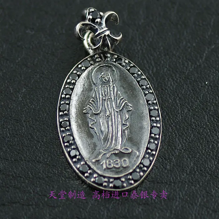 

Thailand imported 925 sterling silver rings anchor flower full Zircon pendant Mary tag