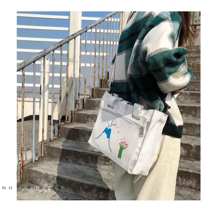Menghuo Women Canvas Handbag Cartoon Printed Shoulder bag Female Large Capacity Ladies Beach Bag Women Canvas Tote Shopping New _15