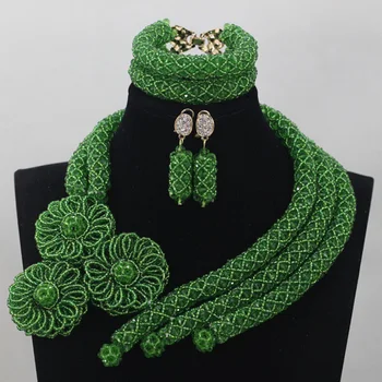 

Gorgeous Green Crystal Wedding African Beads Jewelry Set Indian Handmade Jewelry Brides Wedding Jewelry Set Free Shipping ANJ094