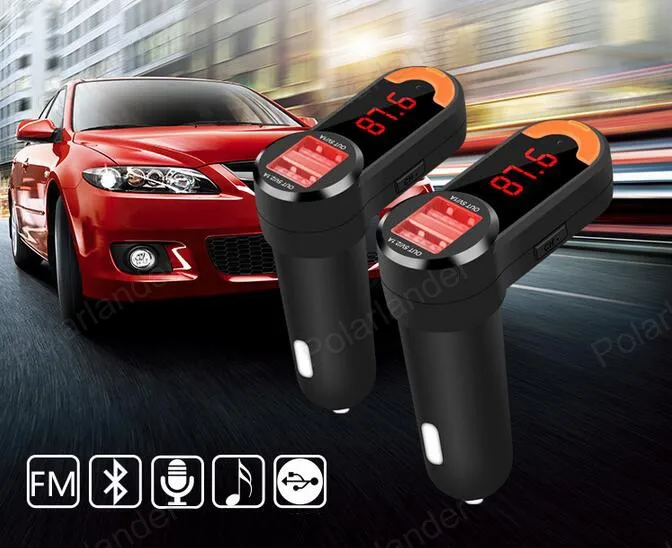 Bluetooth MP3 PlayerHandsfree Car Kit AUX Hands Free FM Transmitter with Dual USB MP3 SD LCD Car Charger Cigarette Lighter