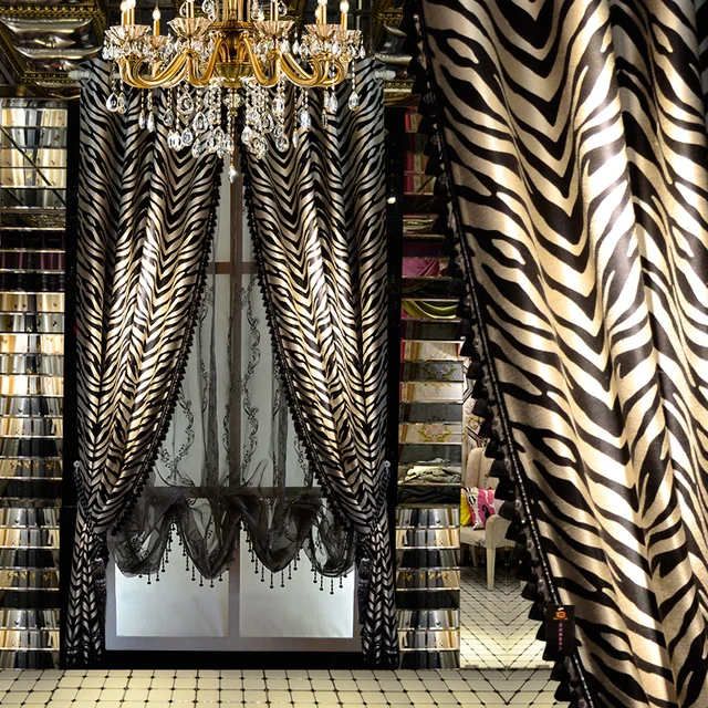 Fashion Black and Grey Striped zebra curve leopard window curtains for