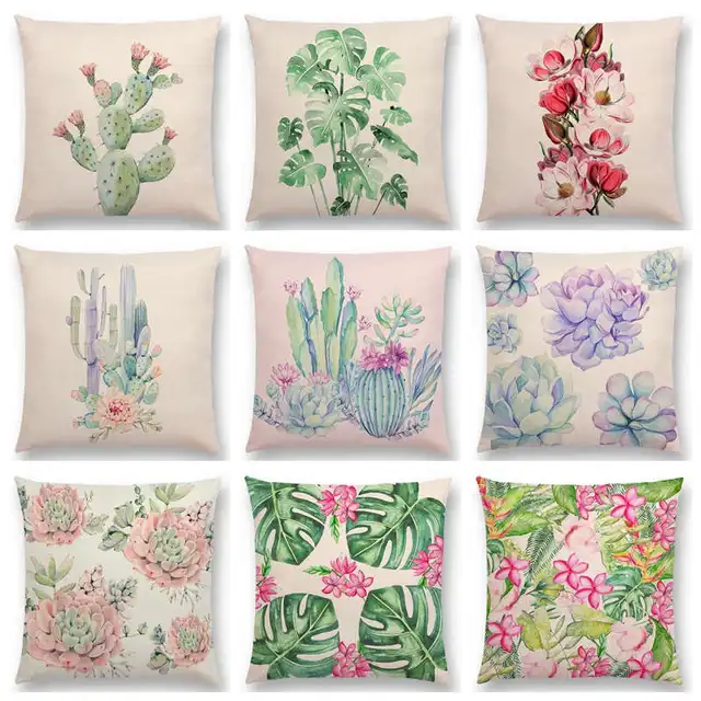Pastel Tropical Plants Pillow Cover