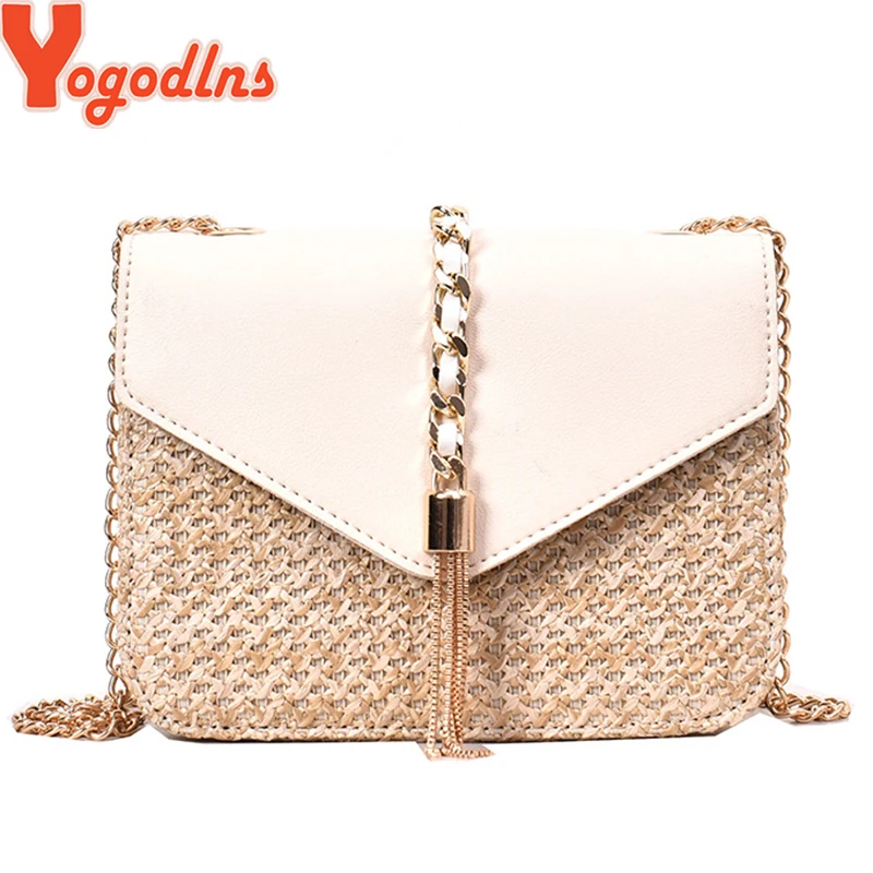 

Yogodlns Fringed Chain Small Flap Bag For Women 2019 New Straw Crossbody Bag Ladies Summer Messenger Shoulder Handbag and Purses