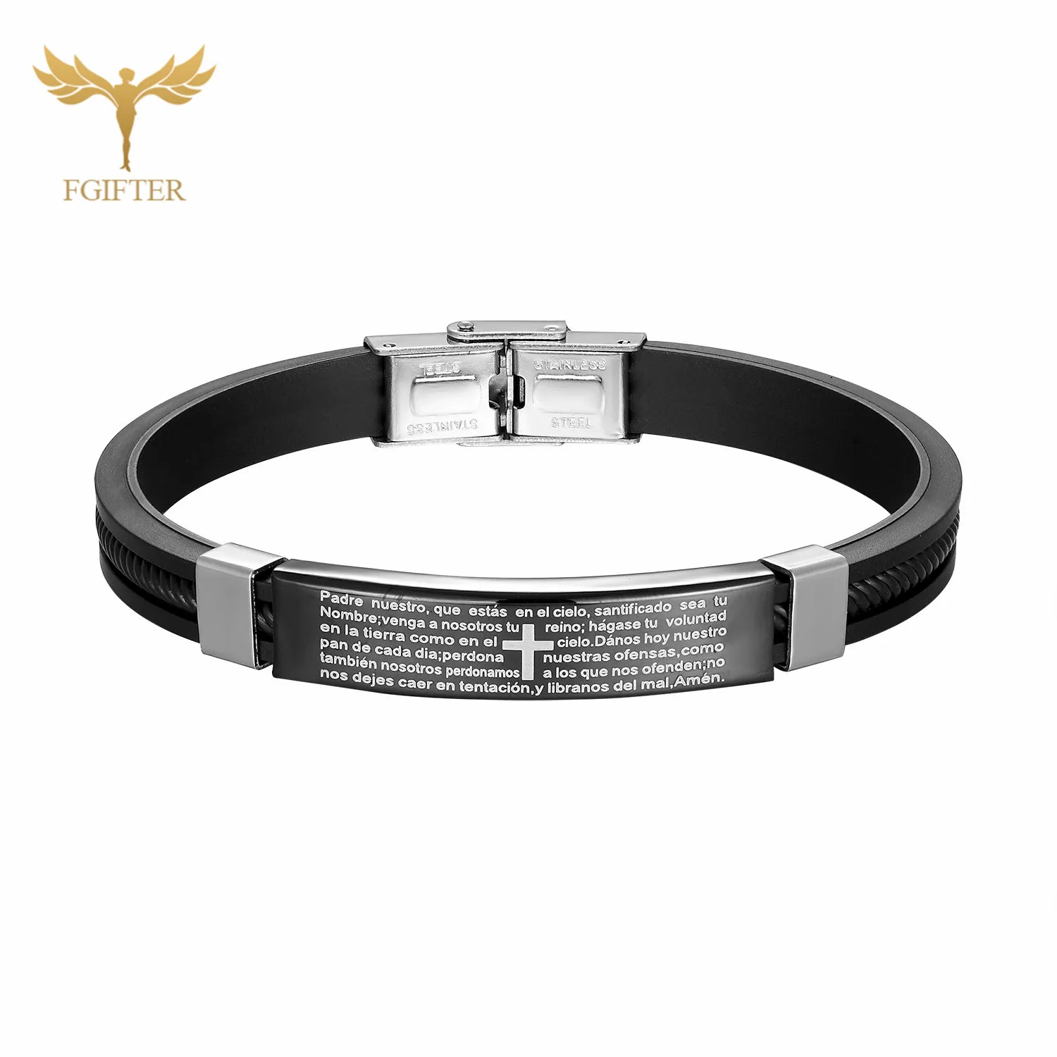 Fgift Christ Jusus Bracelet For Women Men Jewelry Black Stainless Steel bracelets Scripture Words Cross Bracelets FashionJewelry