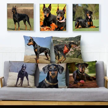 

Pet Dog Germany Doberman Pinscher Pillow Cover 45*45 Square Cushion Covers Linen Pillow Case Car Sofa Home Decor Pillows Cases