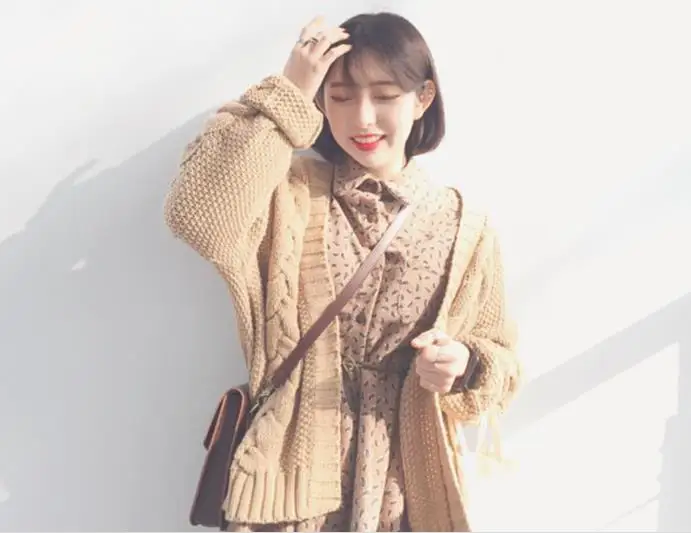 Neue Koreanische Gestrickte Schulterzucken Lose Pullover Frauen Herbst Winter Mode Trikot Warme Jumper Pullover Oversize Schal Strickjacke Pullover